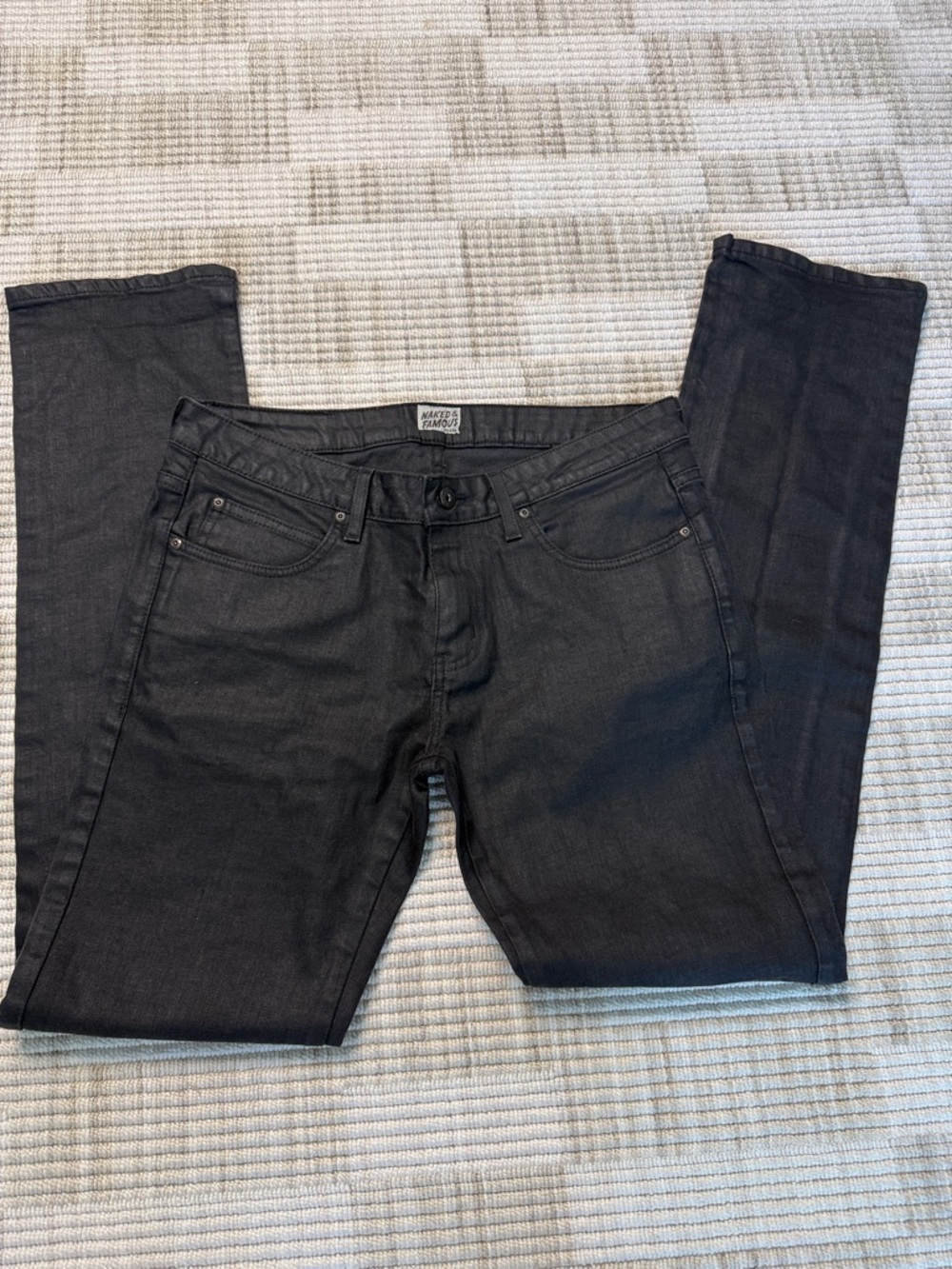 NWOT Naked & Famous Skinny Jeans Guy Wax Coated Black Jeans size 36